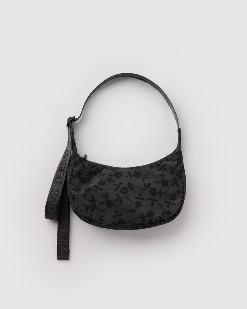 BAGGU Wholesale  Small Nylon Crescent Bag - Charcoal Ditsy Floral