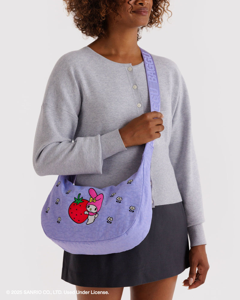 BAGGU Wholesale Cross Body Medium Nylon Crescent Bag - Embroidered My Melody Strawberry