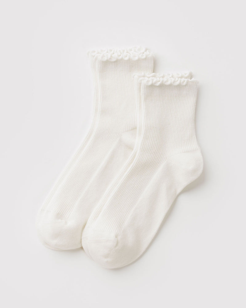 BAGGU Wholesale  Lettuce Edge Sock Set of 2 - White