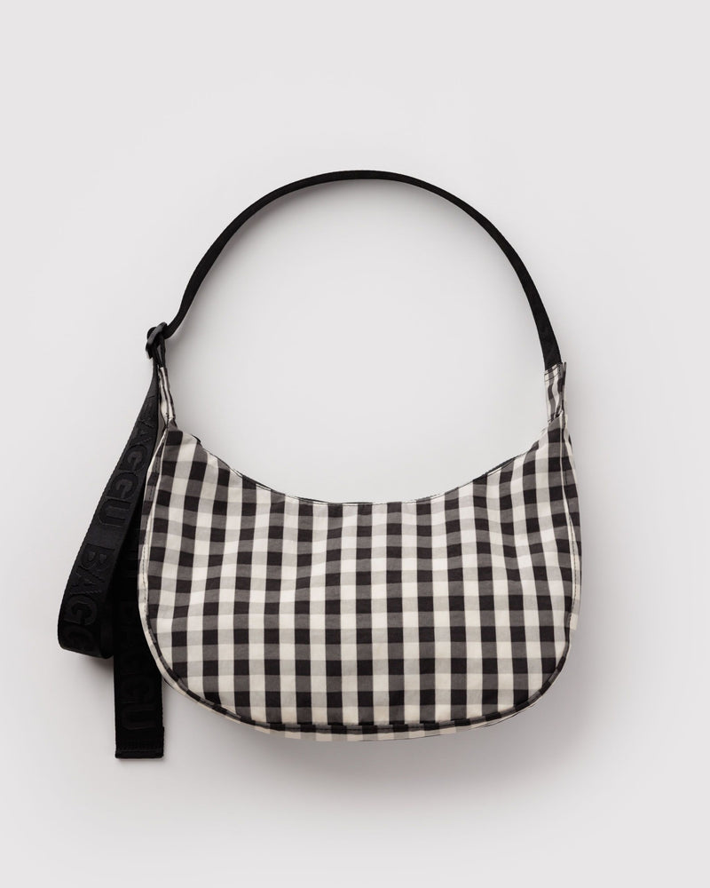 BAGGU Wholesale  Medium Nylon Crescent Bag - Black and Cream Gingham