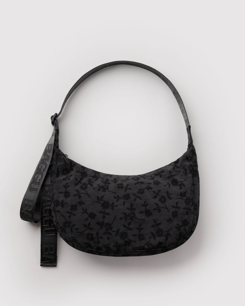 BAGGU Wholesale  Medium Nylon Crescent Bag - Charcoal Ditsy Floral