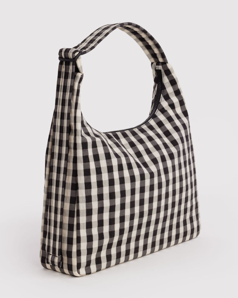 BAGGU Wholesale  Nylon Shoulder Bag - Black and Cream Gingham