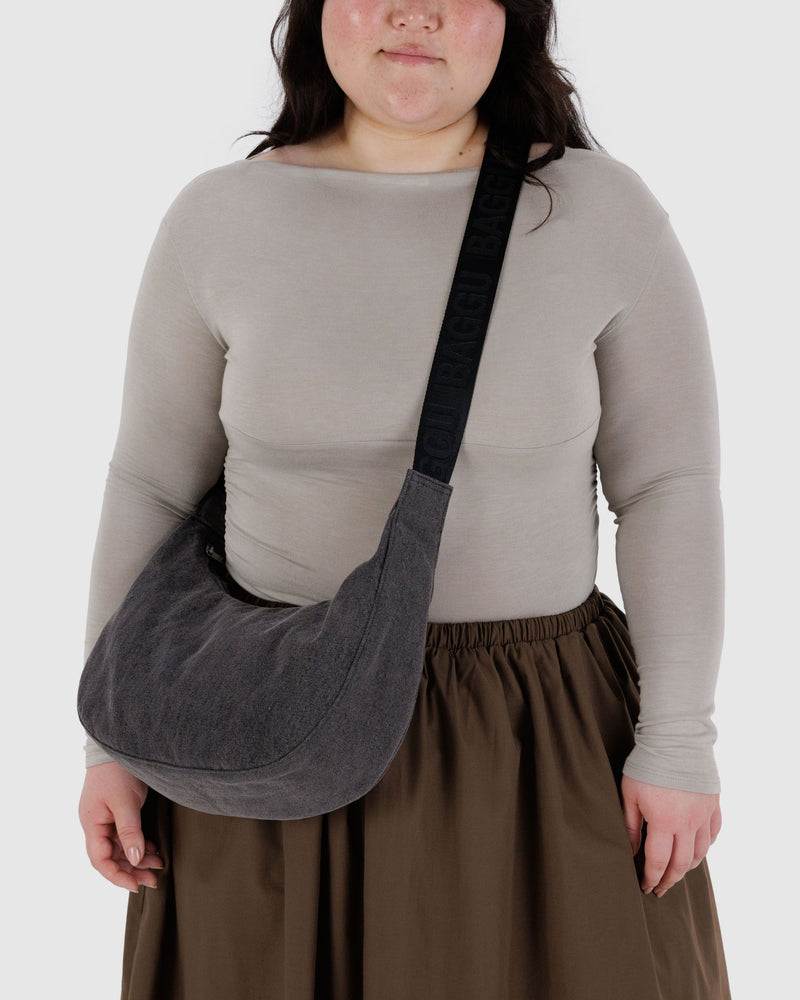 BAGGU Wholesale  Medium Denim Crescent Bag - Washed Black Denim