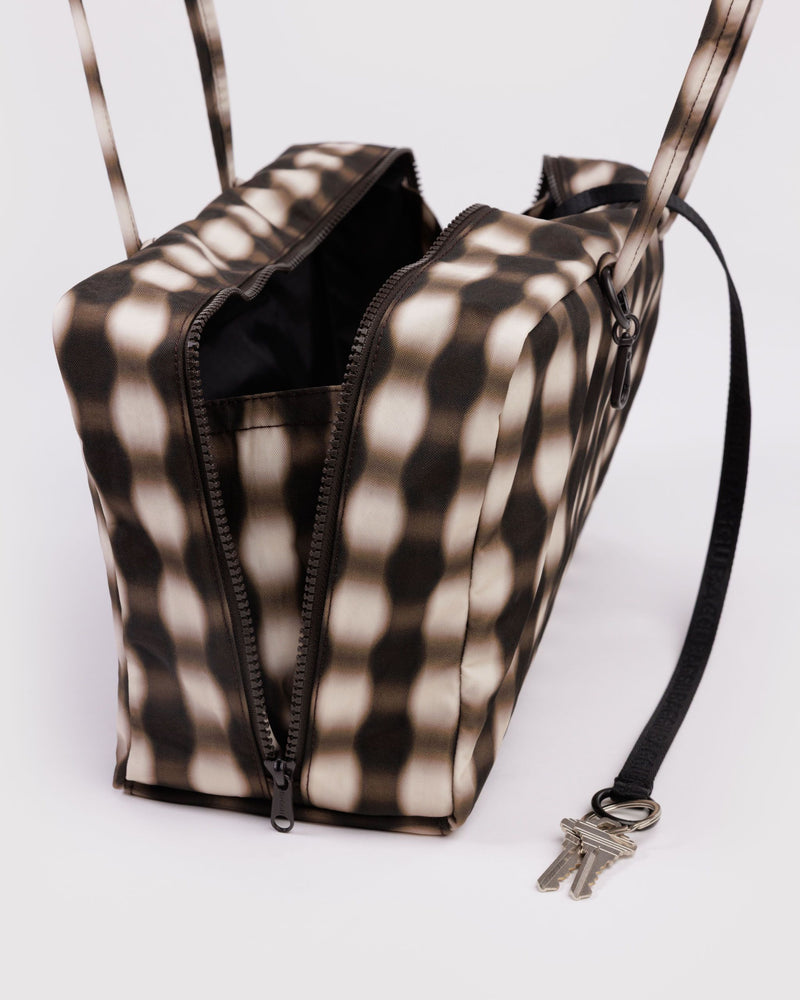 BAGGU Wholesale  Medium Nylon Bowler Bag - Blurred Gingham Brown