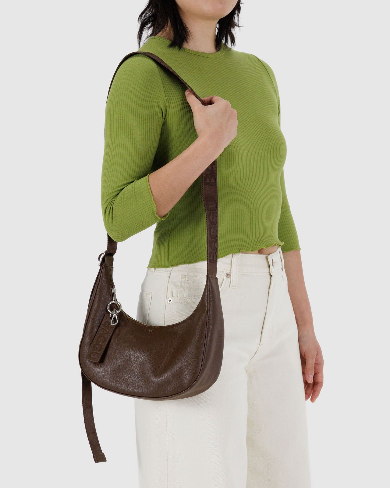 Small Recycled Leather Crescent Bag - Brown