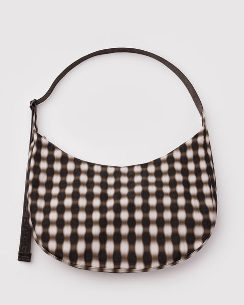 BAGGU Wholesale Shop All Large Nylon Crescent Bag - Blurred Gingham Brown