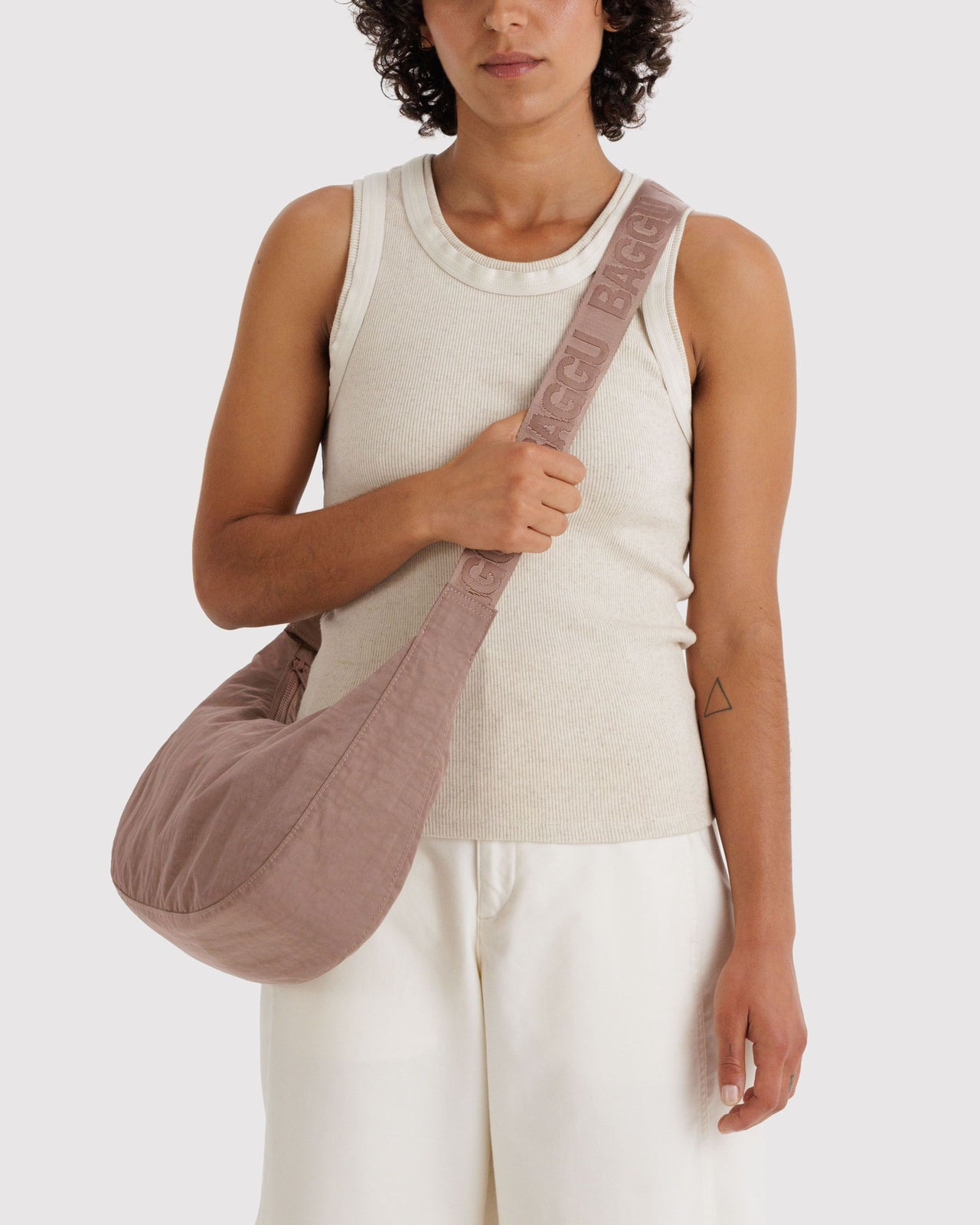 Medium Nylon Crescent Bag - Toasted Almond