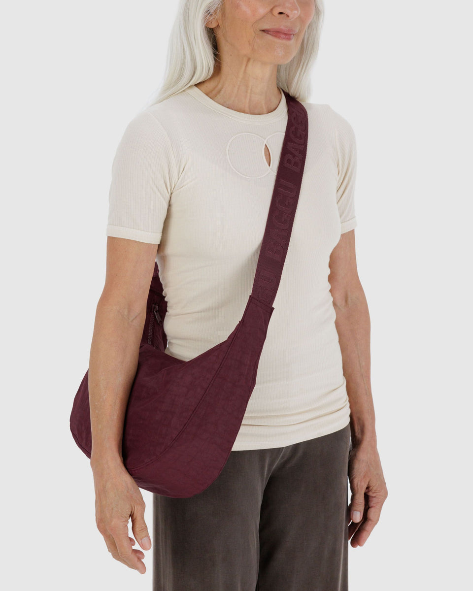 BAGGU Wholesale Cross Body Medium Nylon Crescent Bag - Mahogany