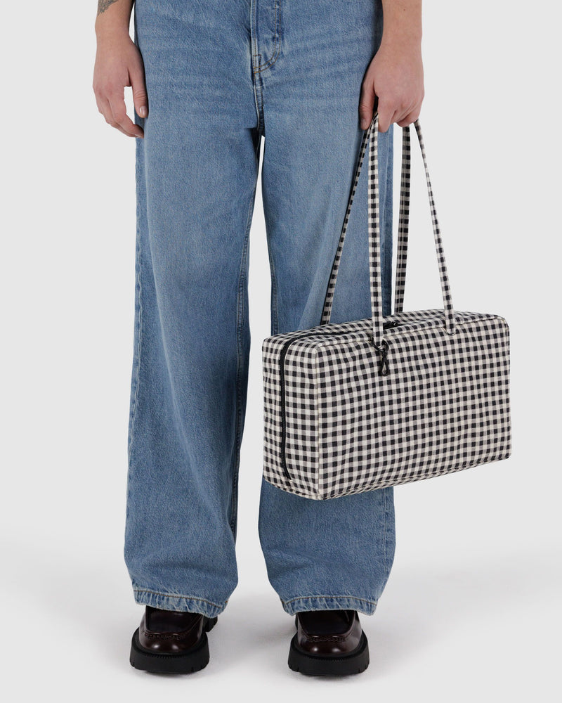 BAGGU Wholesale  Medium Nylon Bowler Bag - Black & White Gingham