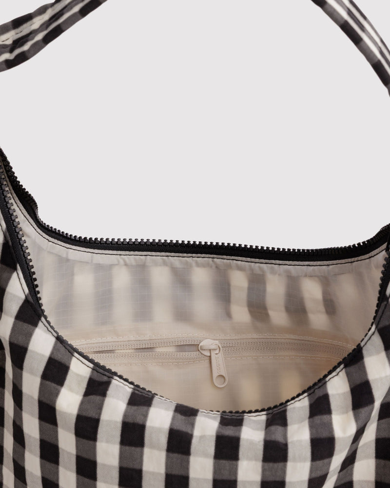 BAGGU Wholesale  Nylon Shoulder Bag - Black and Cream Gingham