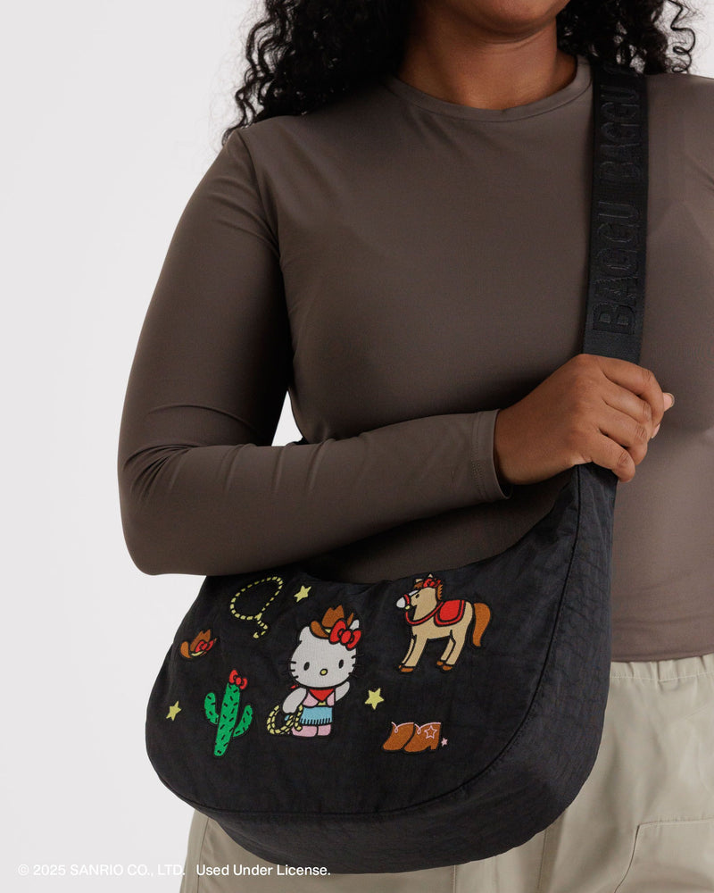 BAGGU Wholesale Cross Body Medium Nylon Crescent Bag - Embroidered Hello Kitty Western
