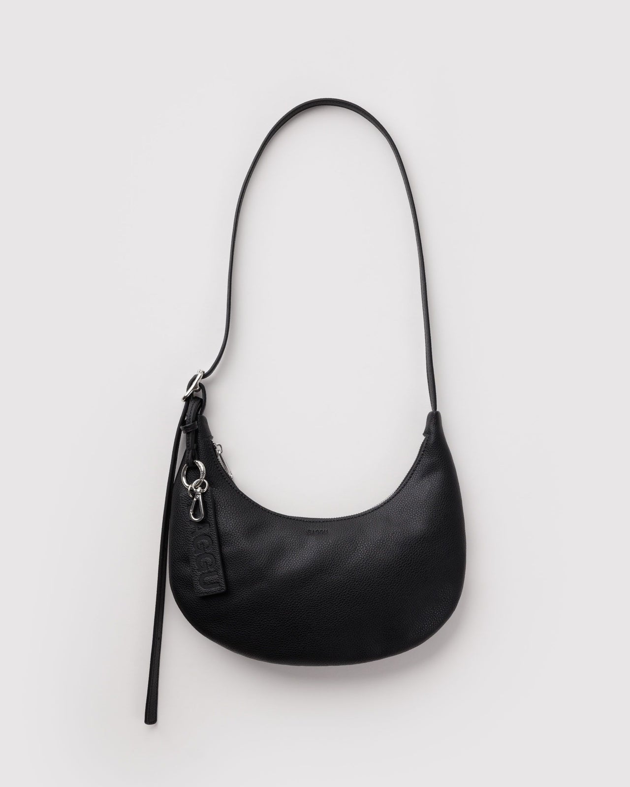 Small Recycled Leather Flat Crescent - Black