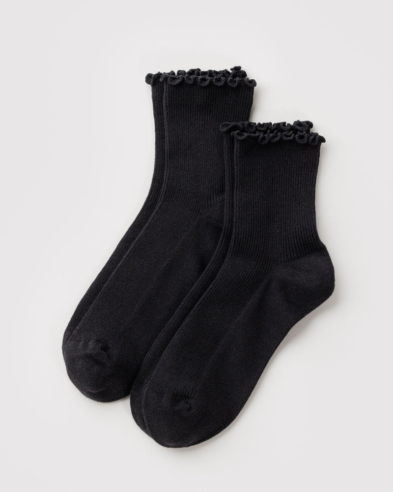 BAGGU Wholesale  Lettuce Edge Sock Set of 2 - Black