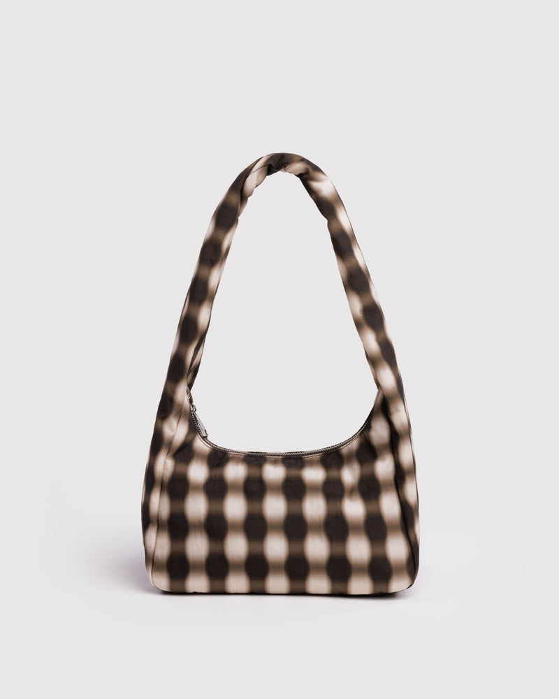 BAGGU Wholesale  Small Nylon Meringue Bag - Blurred Gingham Brown