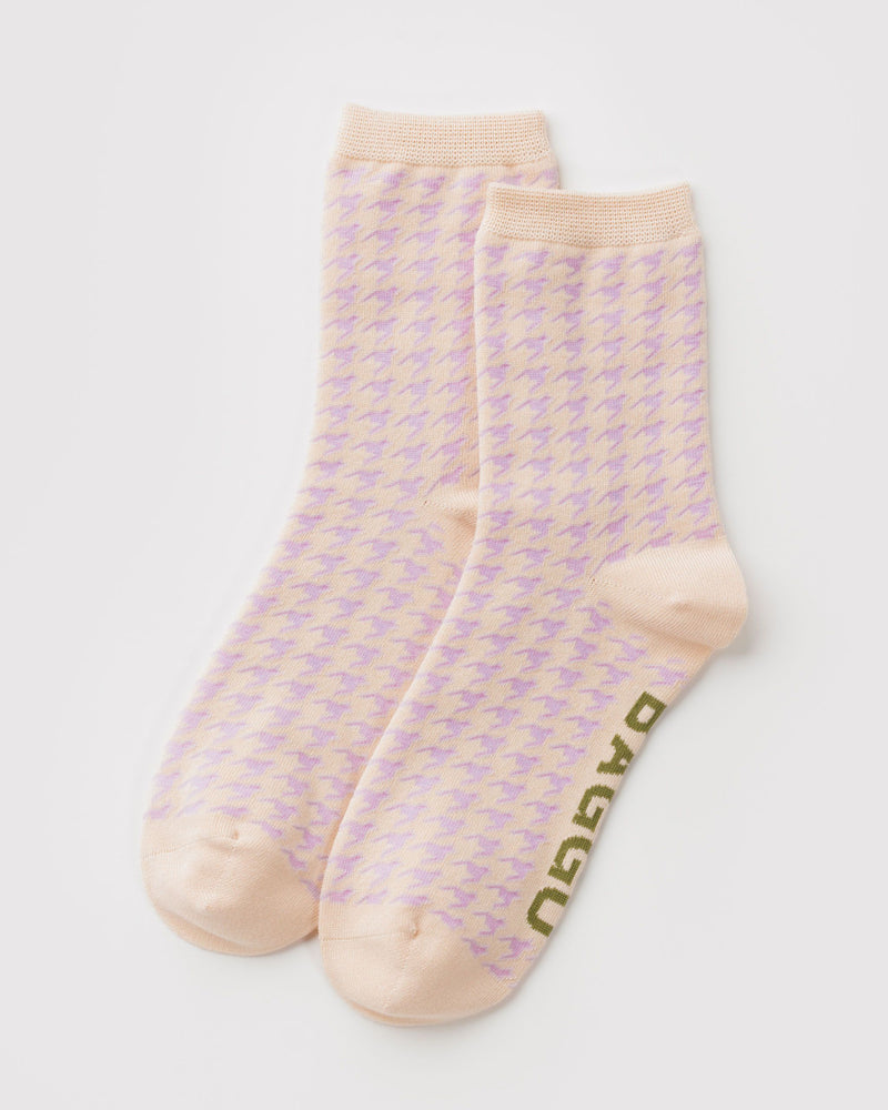 BAGGU Wholesale  Crew Sock - Pink Houndstooth