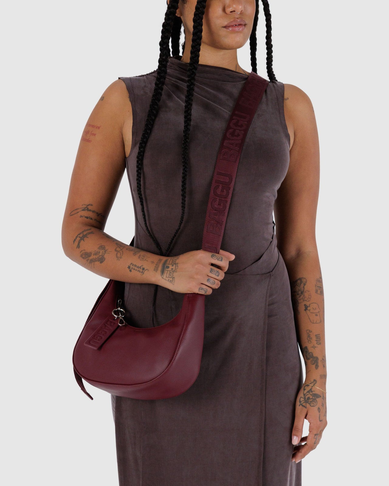 Small Recycled Leather Crescent Bag - Mahogany