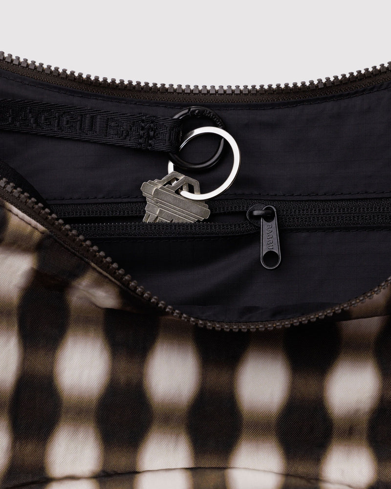 BAGGU Wholesale Shop All Medium Nylon Crescent Bag - Blurred Gingham Brown