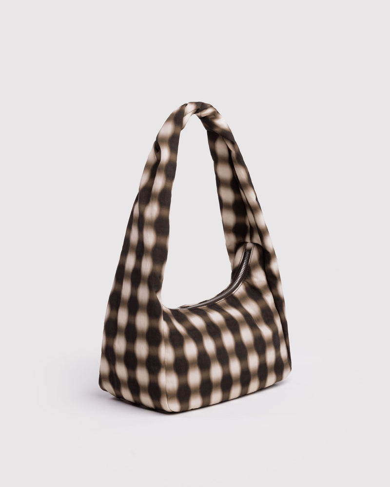 BAGGU Wholesale  Small Nylon Meringue Bag - Blurred Gingham Brown
