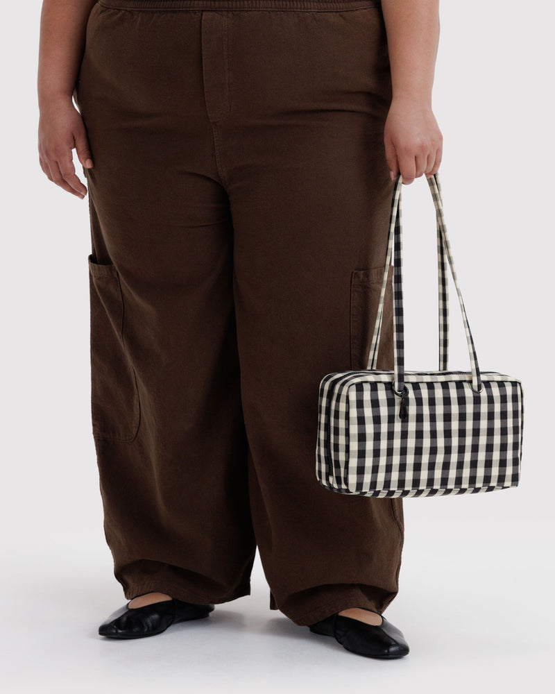 BAGGU Wholesale  Nylon Bowler Bag - Black and Cream Gingham