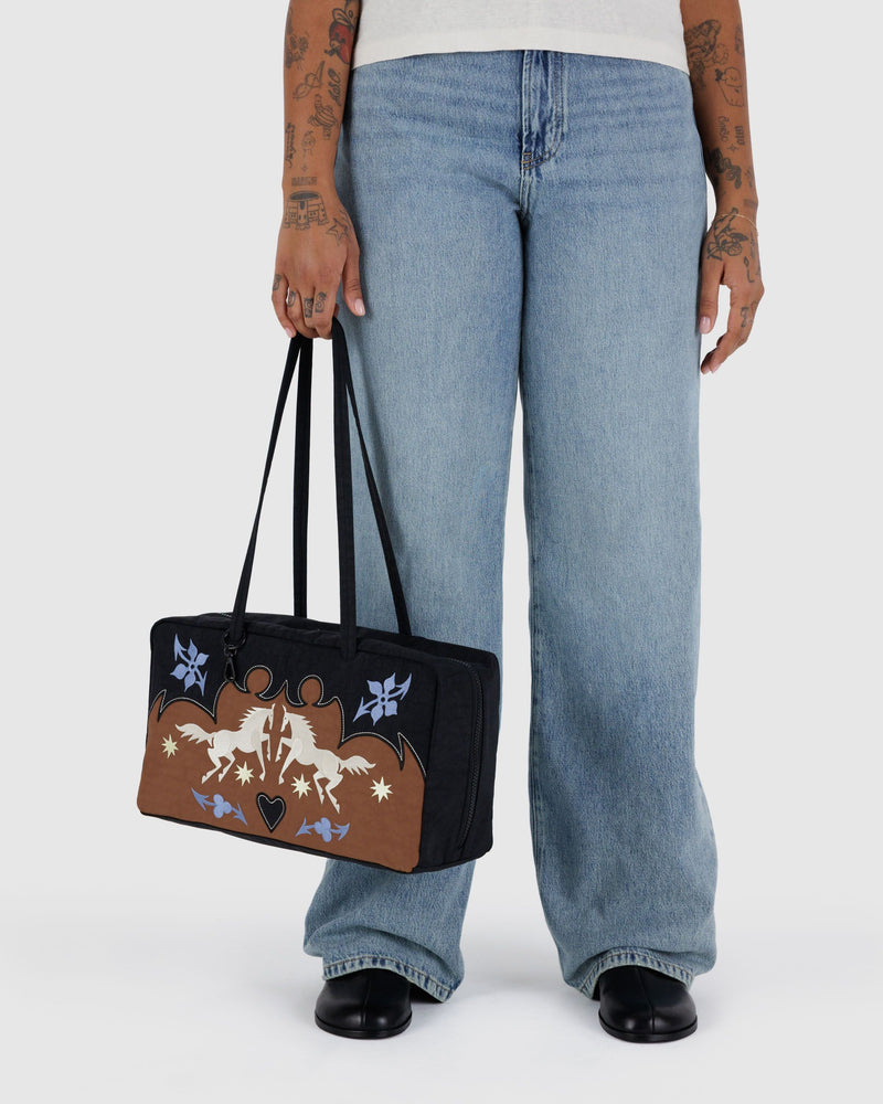 BAGGU Wholesale  Medium Nylon Bowler Bag - Western Appliqué