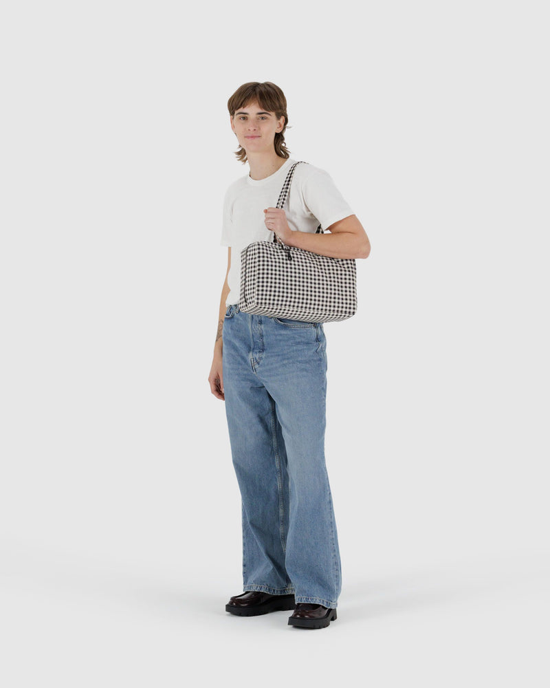 BAGGU Wholesale  Medium Nylon Bowler Bag - Black & White Gingham