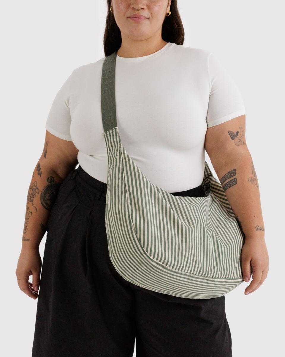 BAGGU Wholesale Shop All Large Nylon Crescent Bag - Sage Stripe