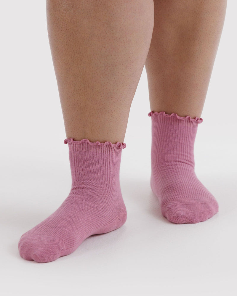 BAGGU Wholesale  Lettuce Edge Sock Set of 2 - Wild Plum & Cherry