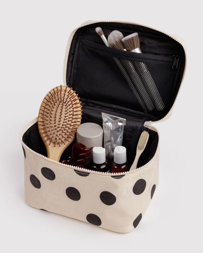 BAGGU Wholesale  Large Cosmetic Case - Cream and Black Polka Dot