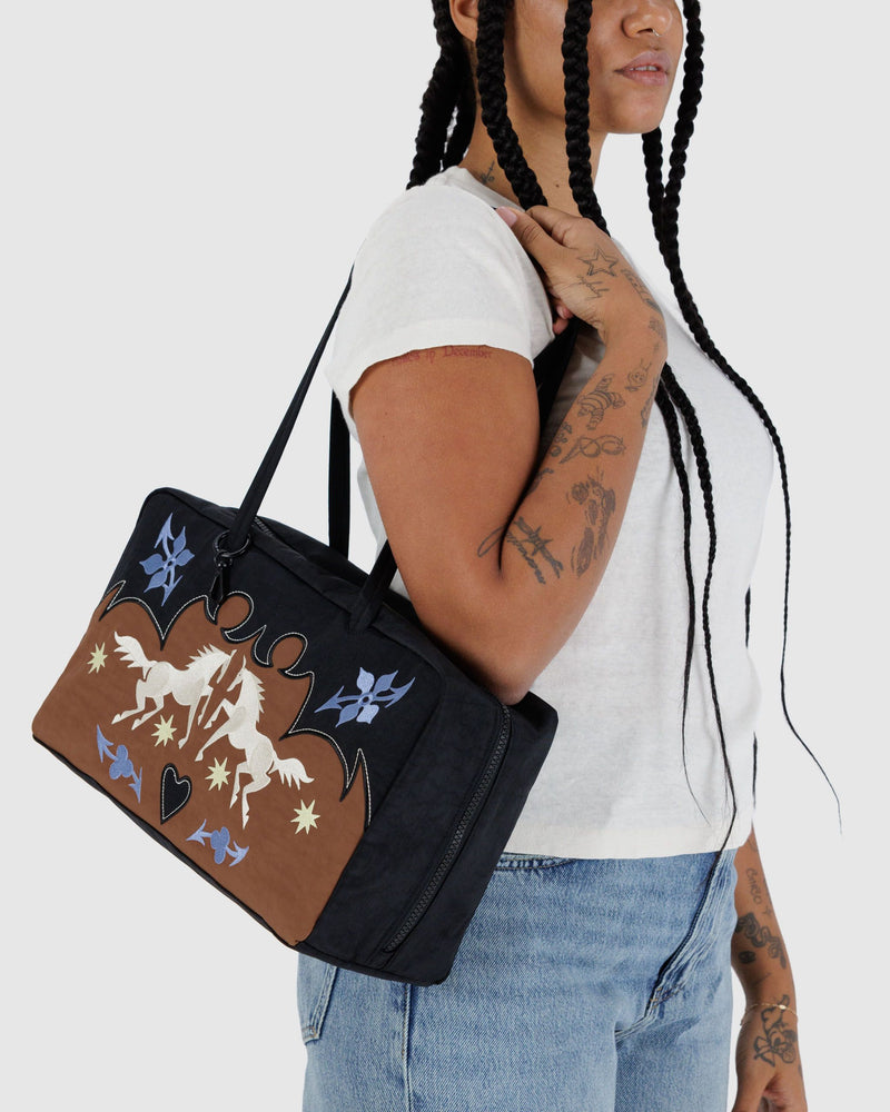 BAGGU Wholesale  Medium Nylon Bowler Bag - Western Appliqué