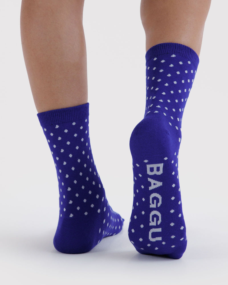 BAGGU Wholesale  Crew Sock - Micro Blue and White Polka Dot