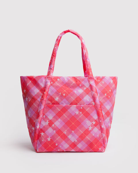 BAGGU Wholesale Travel Cloud Bag - Pink Star Plaid