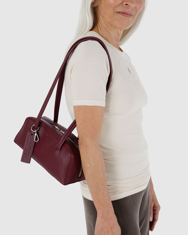 BAGGU Wholesale  Small Recycled Leather Bowler Bag - Mahogany