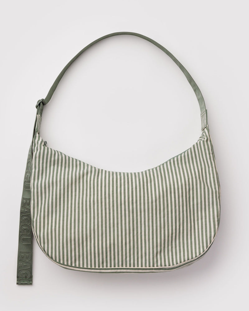 BAGGU Wholesale  Large Nylon Crescent Bag - Sage Stripe