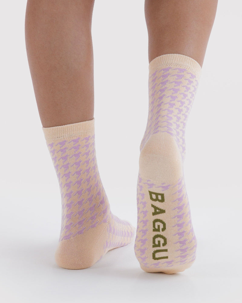 BAGGU Wholesale  Crew Sock - Pink Houndstooth