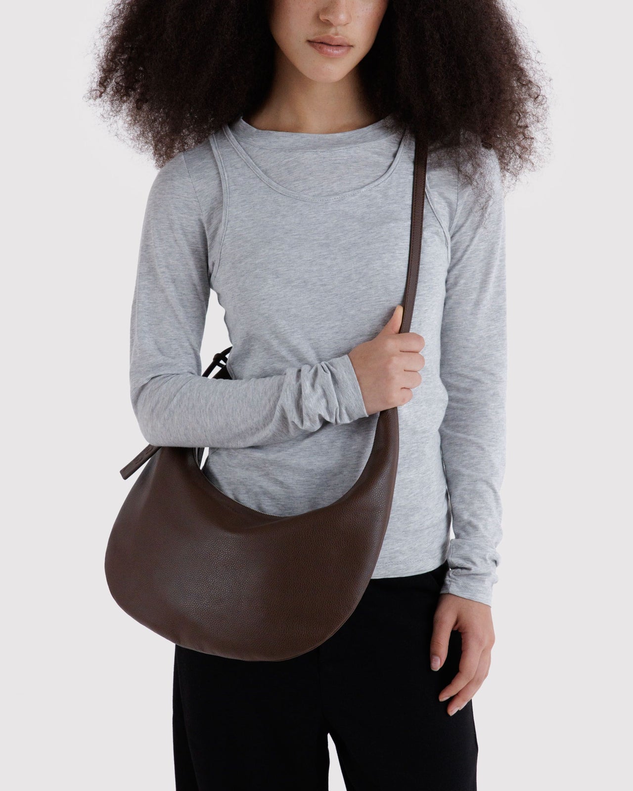 Medium Recycled Leather Flat Crescent - Brown