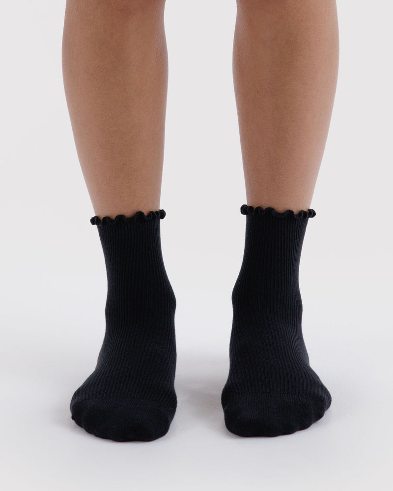 BAGGU Wholesale  Lettuce Edge Sock Set of 2 - Black