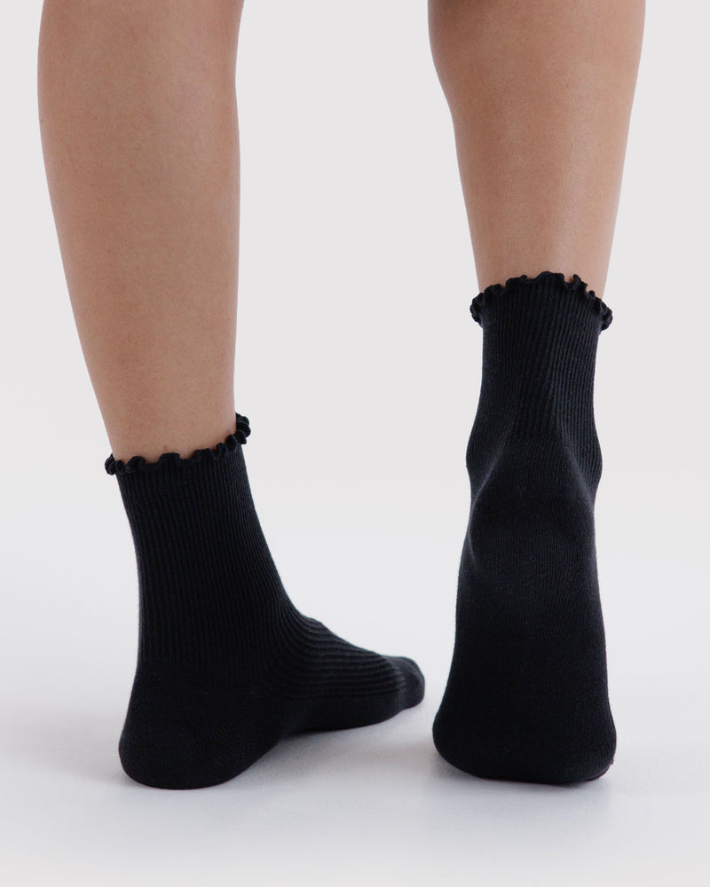 BAGGU Wholesale  Lettuce Edge Sock Set of 2 - Black