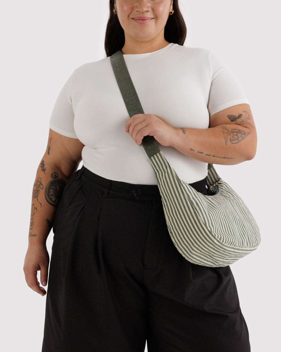 BAGGU Wholesale Shop All Medium Nylon Crescent Bag - Sage Stripe