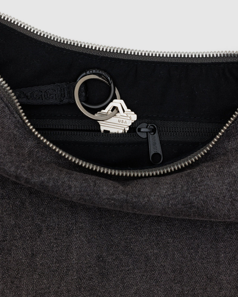 BAGGU Wholesale  Medium Denim Crescent Bag - Washed Black Denim