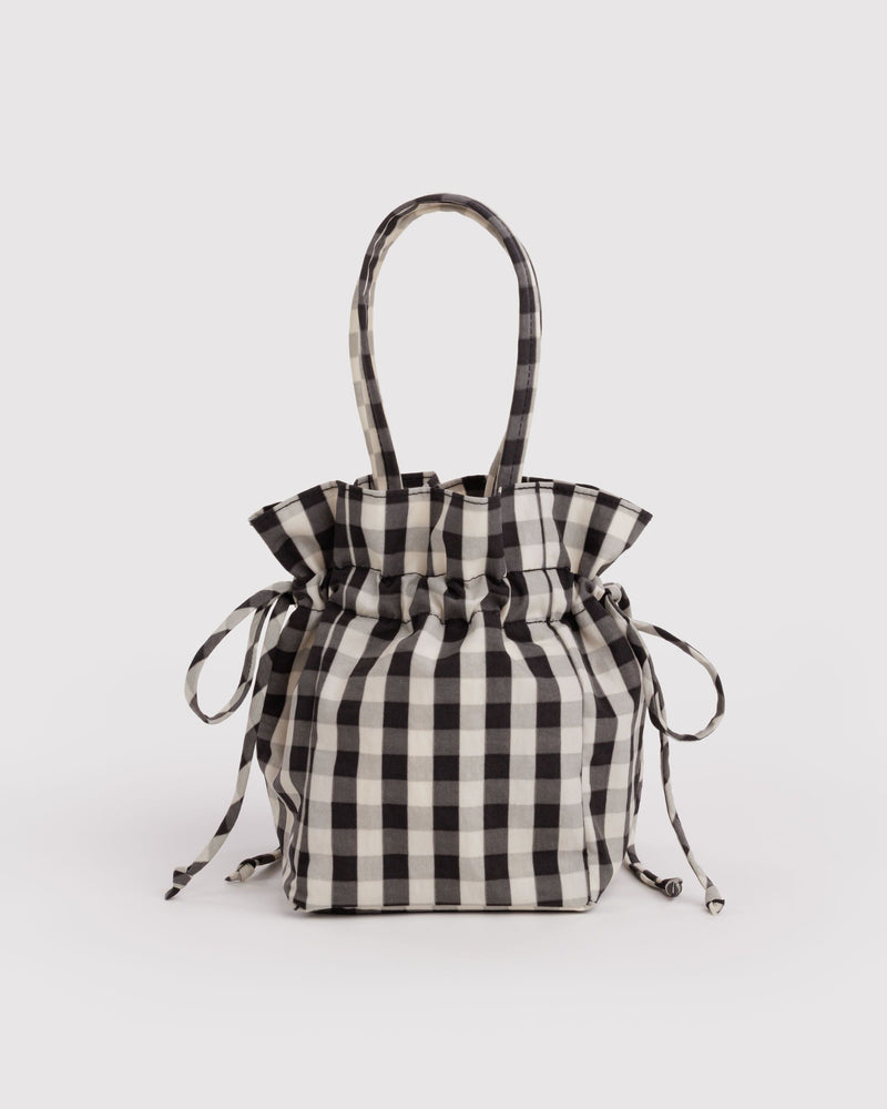BAGGU Wholesale  Nylon Drawstring Bag - Black and Cream Gingham