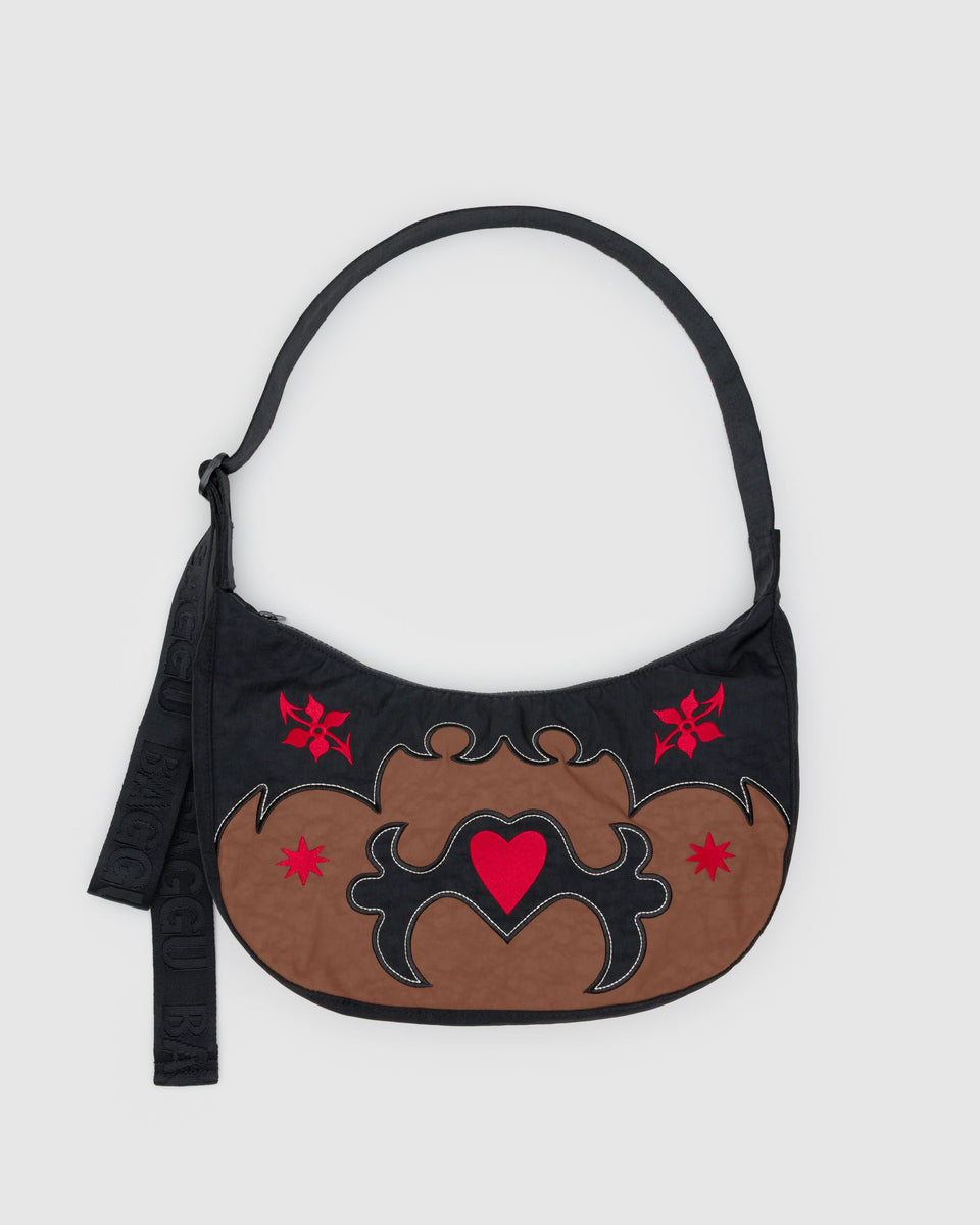 BAGGU Wholesale Cross Body Medium Nylon Crescent Bag - Western Appliqué