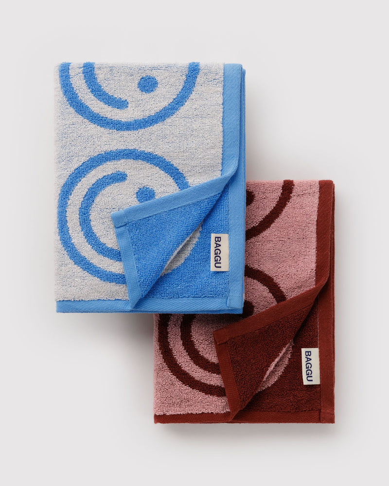 BAGGU Wholesale  Hand Towel Set of 2 - Sky Blue and Blush Happy