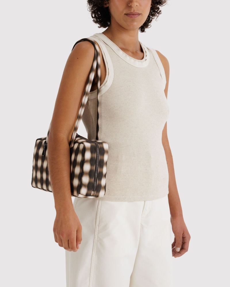 BAGGU Wholesale  Nylon Bowler Bag - Blurred Gingham Brown