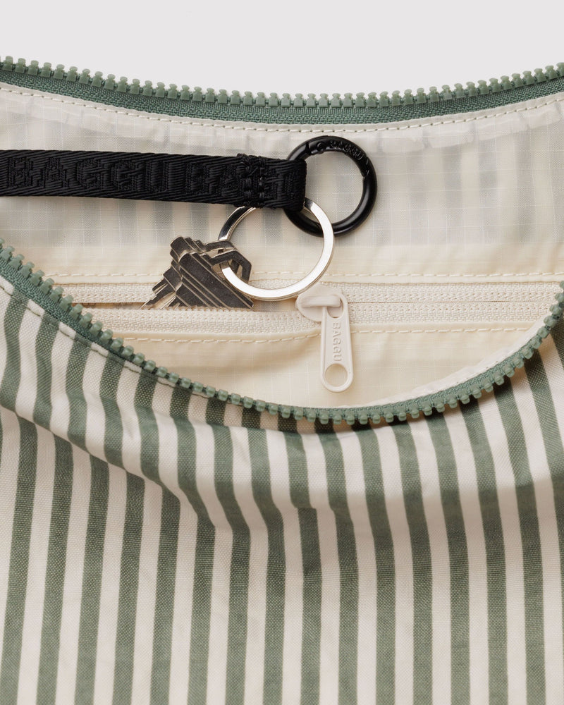 BAGGU Wholesale  Medium Nylon Crescent Bag - Sage Stripe