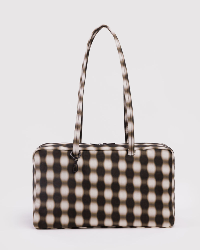 BAGGU Wholesale  Medium Nylon Bowler Bag - Blurred Gingham Brown