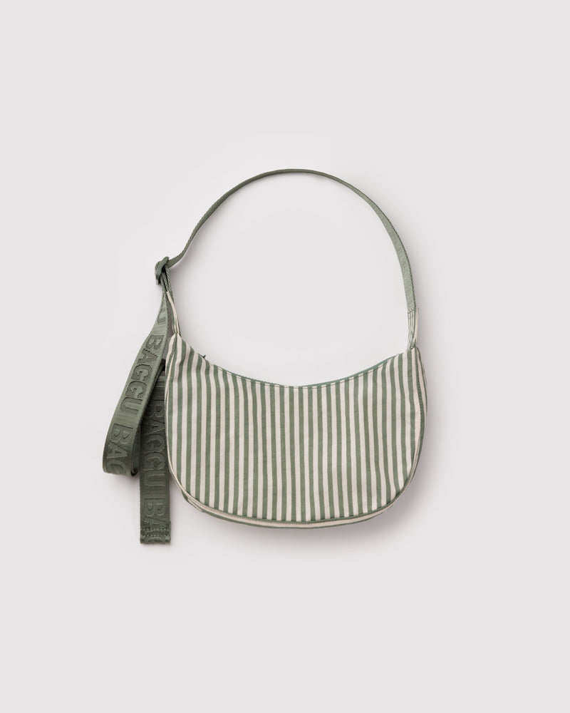 BAGGU Wholesale  Small Nylon Crescent Bag - Sage Stripe