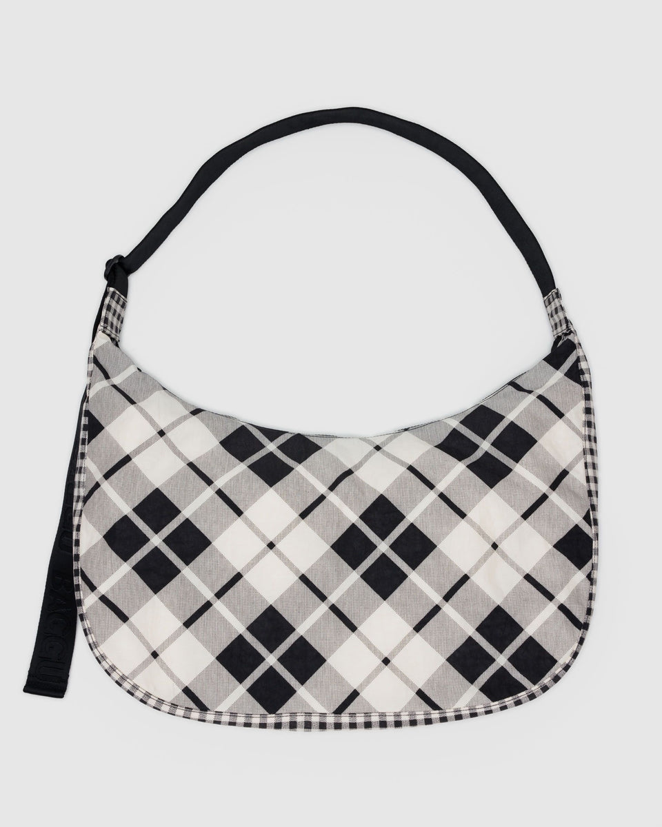BAGGU Wholesale Cross Body Large Nylon Crescent Bag - Mixed Plaid