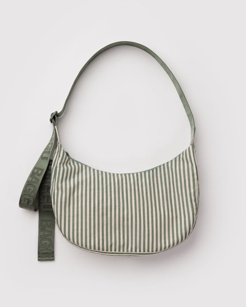 BAGGU Wholesale Shop All Medium Nylon Crescent Bag - Sage Stripe