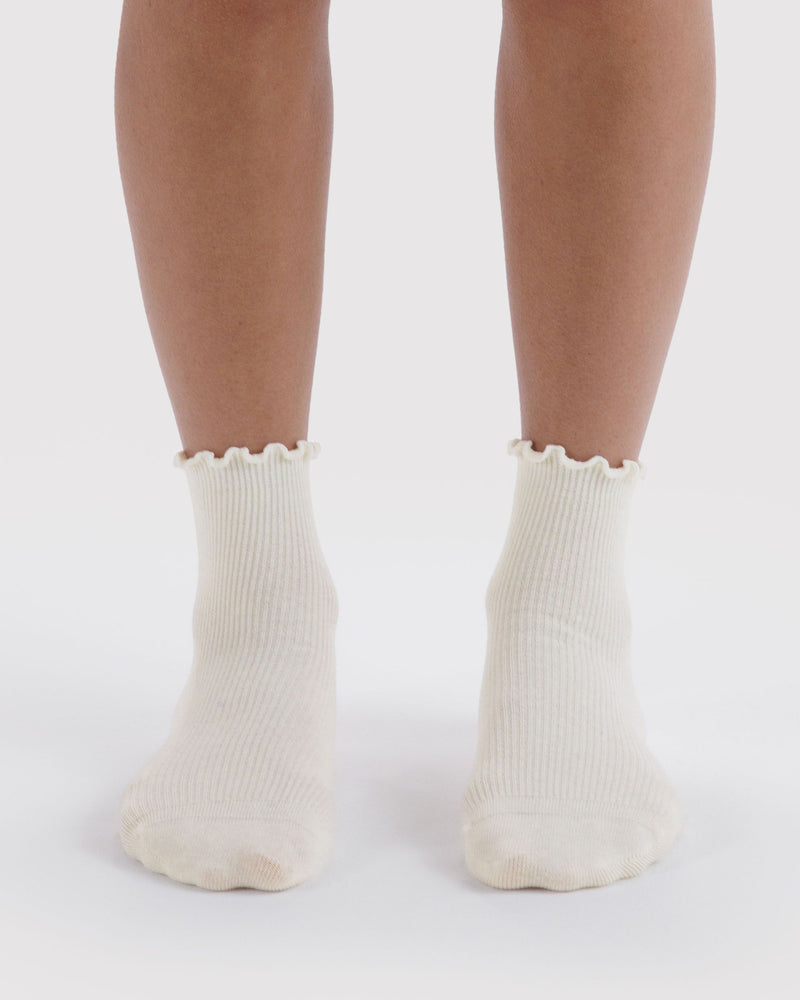 BAGGU Wholesale  Lettuce Edge Sock Set of 2 - White