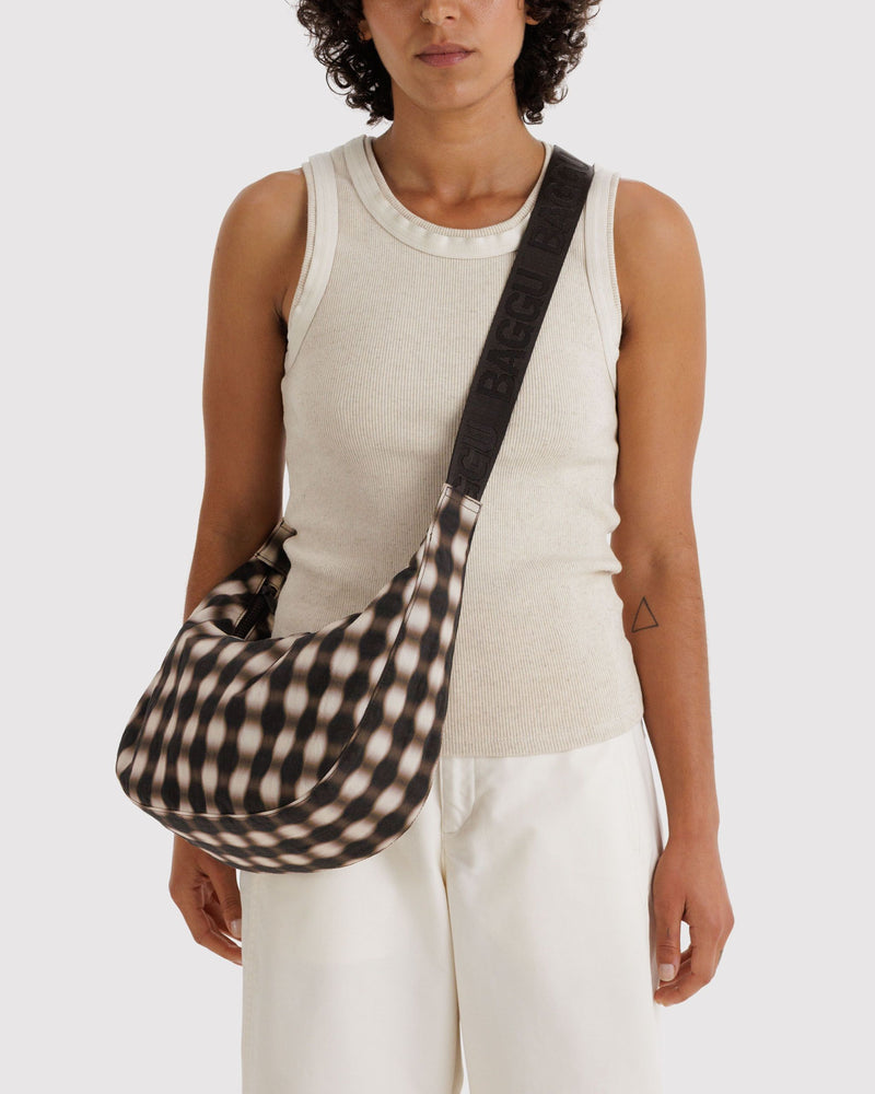 BAGGU Wholesale Shop All Medium Nylon Crescent Bag - Blurred Gingham Brown
